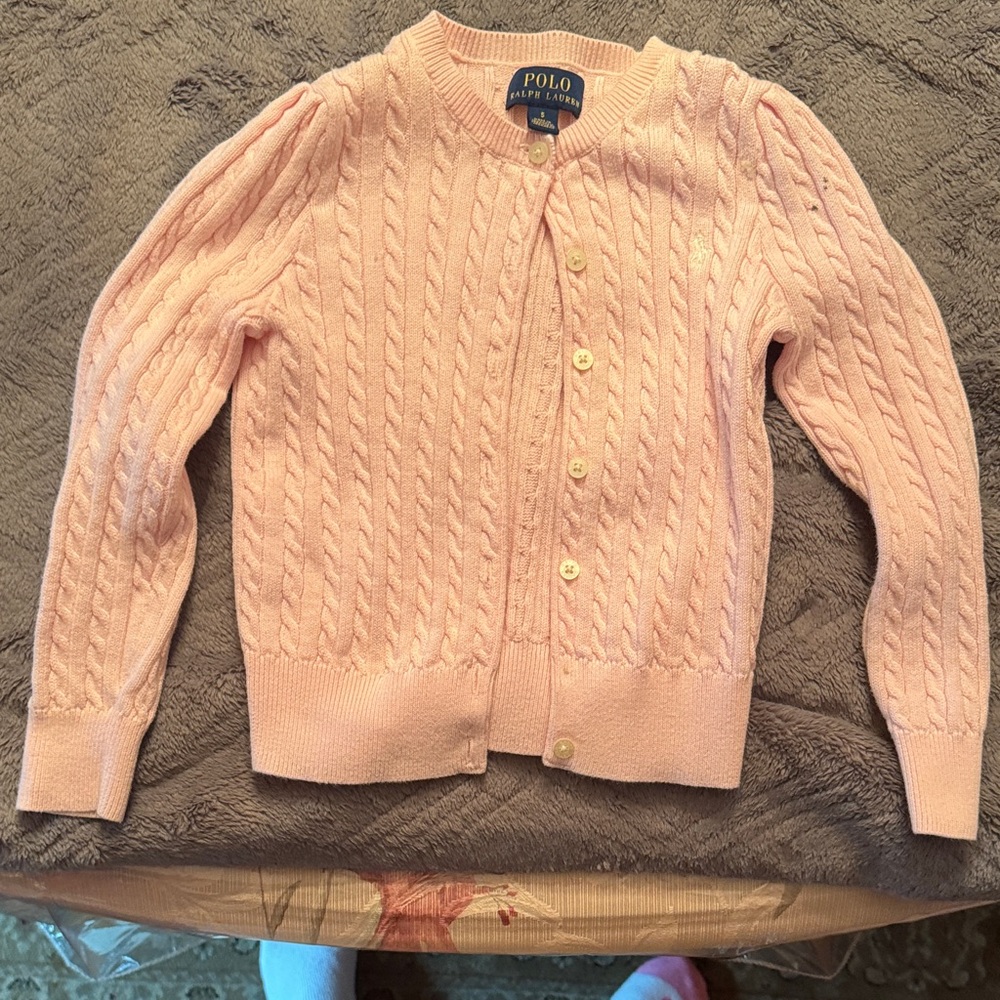 Polo by Ralph Lauren Women's Light Pink Cable Knit Cardigan